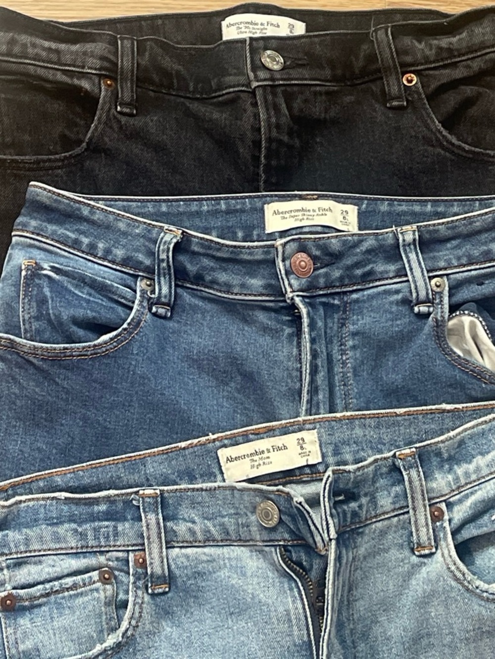 Abercrombie & Fitch Women’s High Rise Jeans - Black, Dark Blue & Light Blue